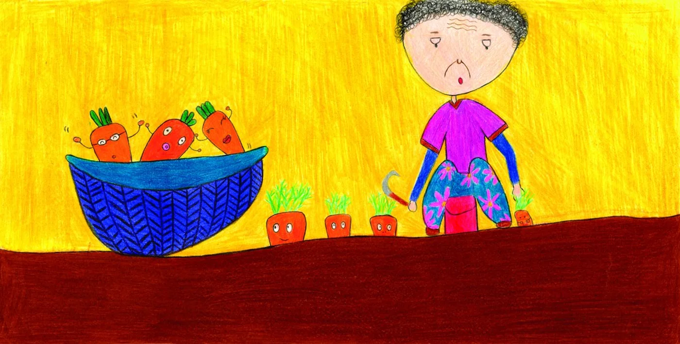 바구니 가득 당근을 수확한 날을 그린 그림